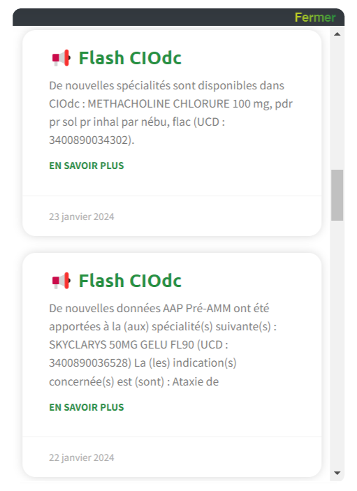 Notifications dans l'espace d'actualités de la visionneuse CIOdc